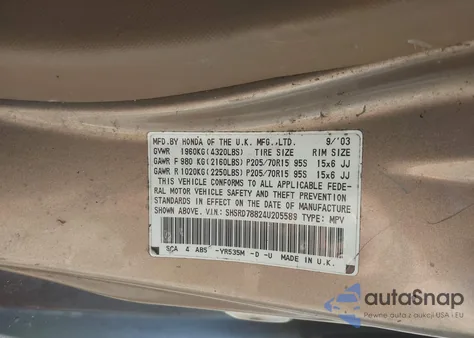 2004 Honda Cr-V Ex из США, поврежденный, VIN SHSRD78824U205589